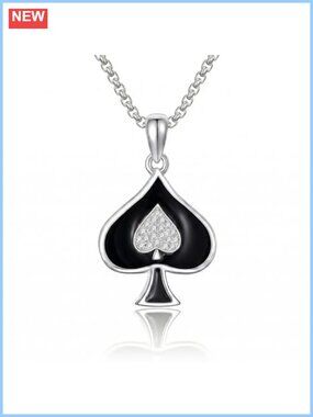 18K White Gold Plated Queen of Spades Pendant Necklace 18+2" Chain Gift